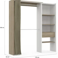 Dressing blanc et bois extensible grande capacité de rangement