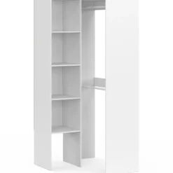 Dressing d'angle modulable L. 90 / 127 cm double penderie + étagères blanc