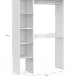Dressing d'angle modulable L. 90 / 127 cm double penderie + étagères blanc