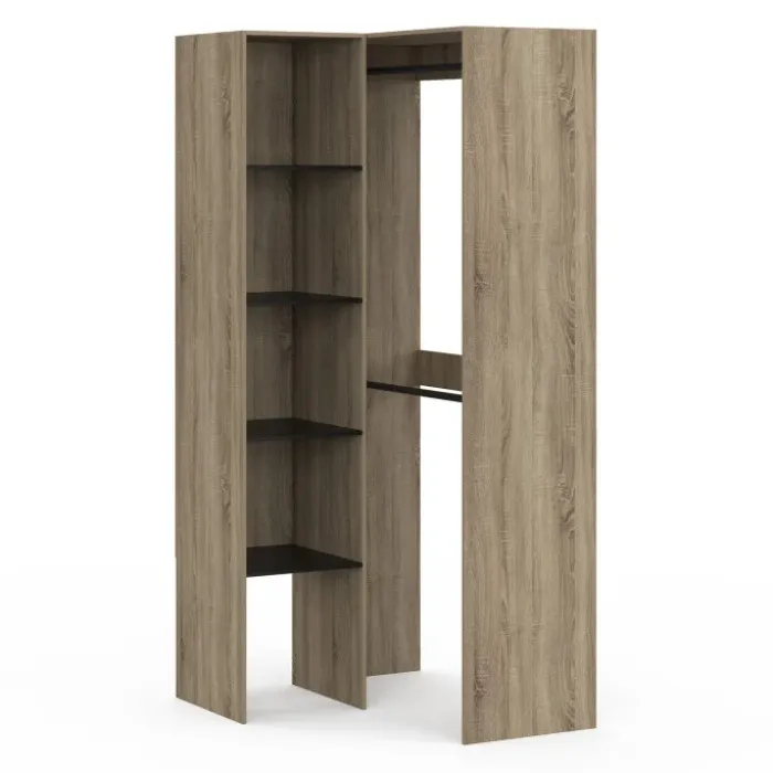 Dressing d’angle modulable de L. 90/127 cm avec double penderie et étagères
