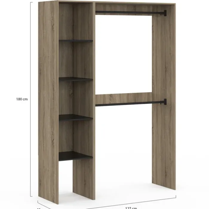 Dressing d’angle modulable de L. 90/127 cm avec double penderie et étagères