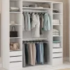 Dressing double 185 x 55 x 200 cm avec étagères + double penderie + 6 tiroirs blanc
