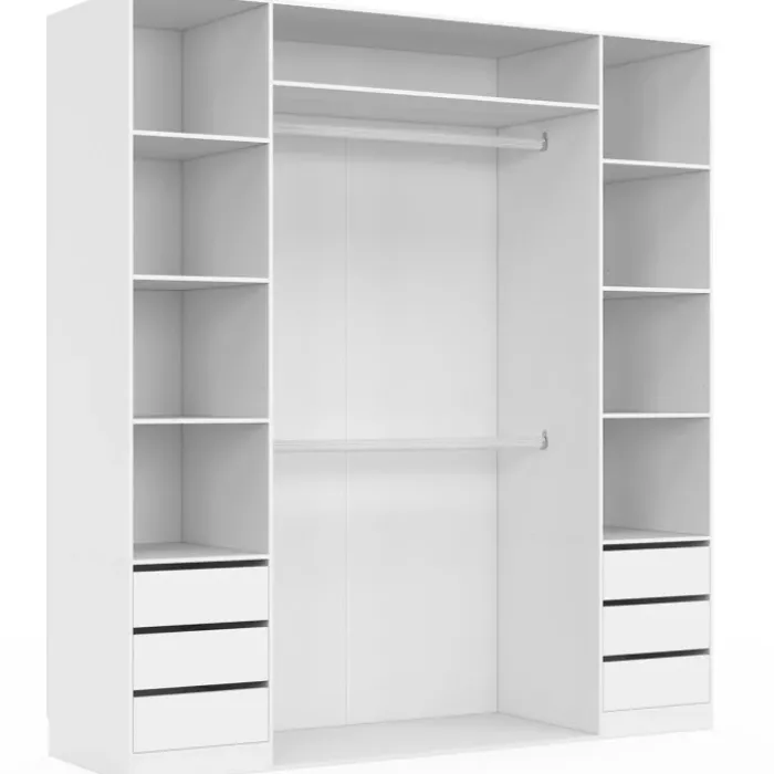 Dressing double 185 x 55 x 200 cm avec étagères + double penderie + 6 tiroirs blanc