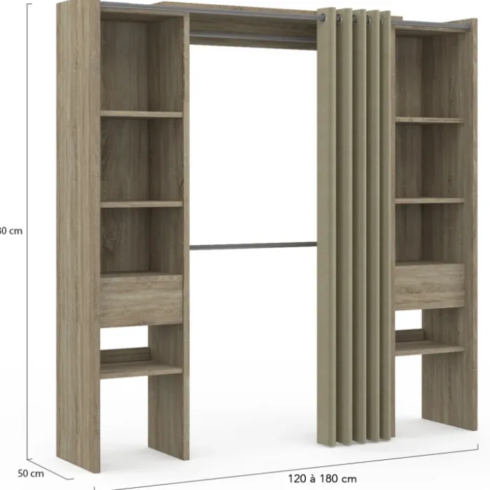 Dressing double extensible en bois 120/180 x 180 cm