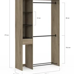 Dressing double penderie L. 110 cm avec étagères + tiroir + rangements à chaussures hêtre et noir