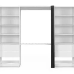 Dressing double XXL 220 cm avec porte pantalons + étagères + tiroirs + rangements à chaussures blanc et gris