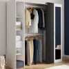 Dressing extensible 145/170 x 50 x 180 cm blanc avec étagères + double penderie + miroir + rideau gris
