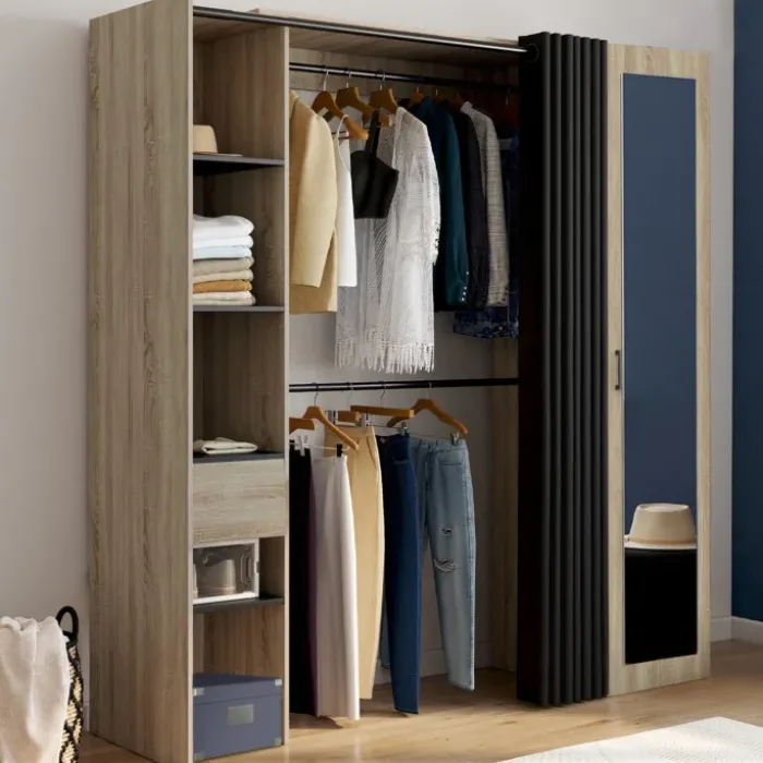 Dressing extensible avec double penderie et rideau noir