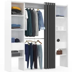 Dressing extensible double blanc avec rideau gris