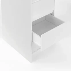 Dressing extensible double blanc 120/180 cm 6 tiroirs + étagères + double penderie + rideau gris