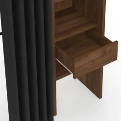 Dressing extensible double 120/180 x 50 x 180 cm noyer avec étagères + double penderie + rideau noir