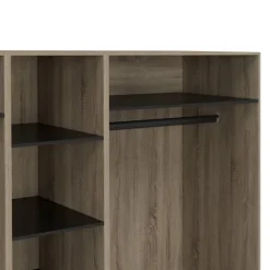 Dressing modulable 200 x 55 x 200 cm 3 modules avec 2 penderies + étagères + 3 tiroirs hêtre et noir