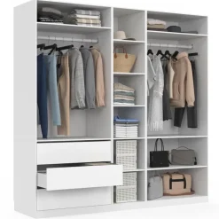 Dressing modulable blanc avec 2 penderies, 10 étagères et 3 tiroirs