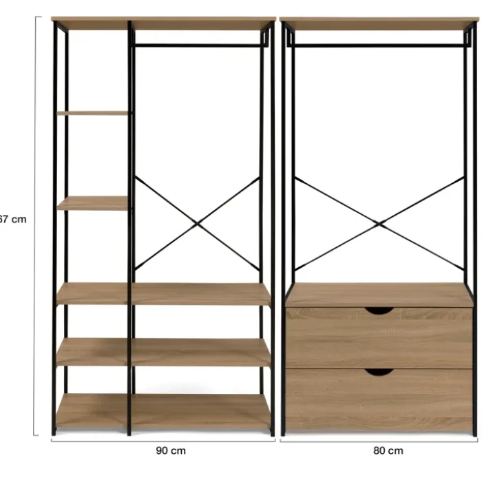 Dressing modulable industriel double penderie 2 tiroirs