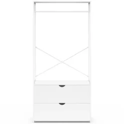 Dressing penderie 2 tiroirs bois blanc et métal blanc L. 80 cm
