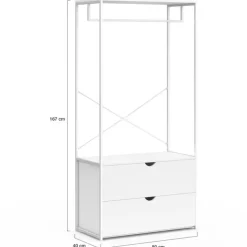 Dressing penderie 2 tiroirs bois blanc et métal blanc L. 80 cm