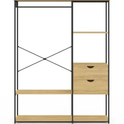 Dressing penderie avec étagères et 2 tiroirs L. 130 cm design industriel