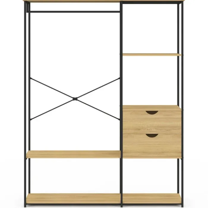 Dressing penderie avec étagères et 2 tiroirs L. 130 cm design industriel
