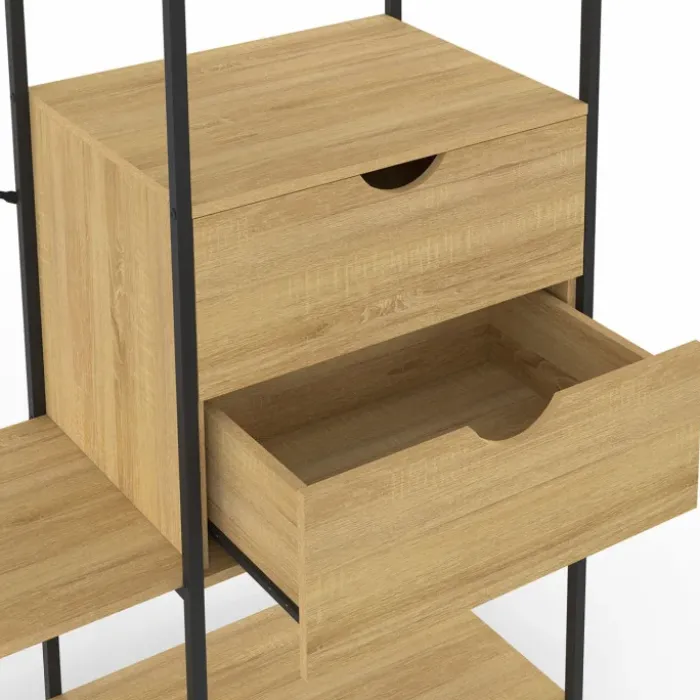 Dressing penderie avec étagères et 2 tiroirs L. 130 cm design industriel