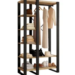 Dressing penderie avec étagère noir et bois 90 cm
