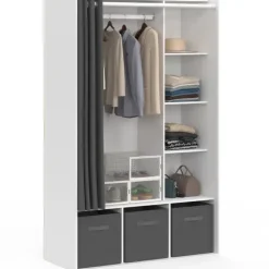 Dressing penderie blanc avec rideaux gris