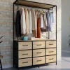 Dressing penderie industriel 115 cm avec 9 bacs en tissu bois et noir