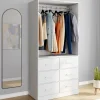 Dressing penderie L. 80 cm avec 6 tiroirs bois et tissu blanc