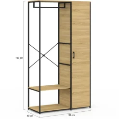 Dressing penderie étagères avec porte L. 90 cm design industriel
