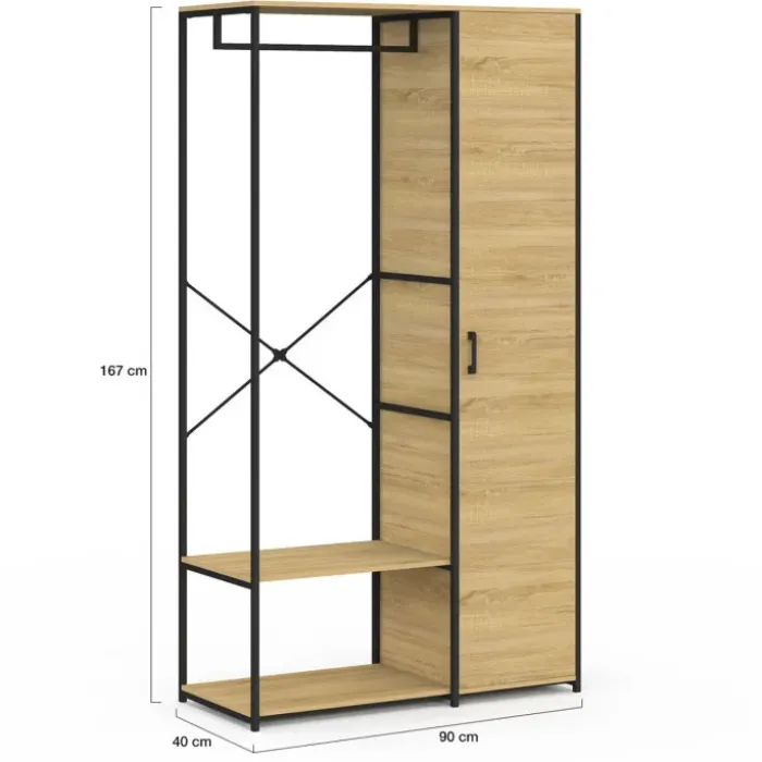 Dressing penderie étagères avec porte L. 90 cm design industriel
