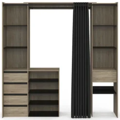 Dressing XXL extensible 120/180 cm en hêtre avec penderie, étagères et tiroirs