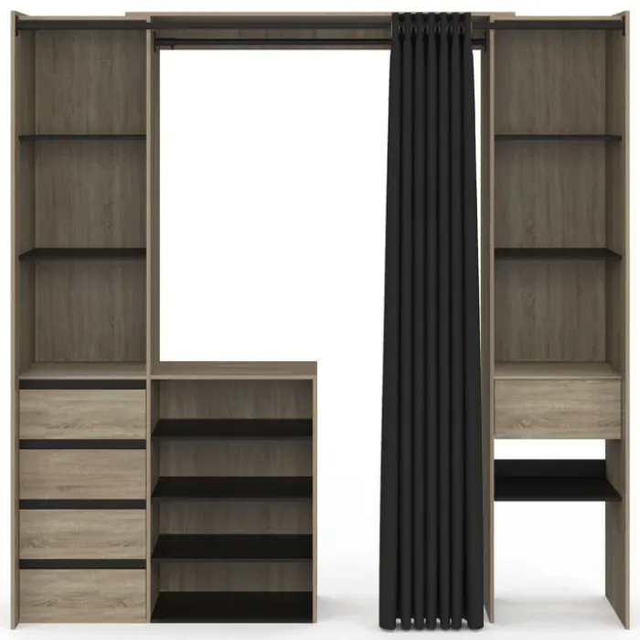 Dressing XXL extensible 120/180 cm en hêtre avec penderie, étagères et tiroirs