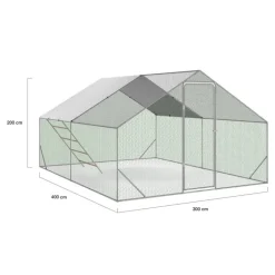 Enclos poulailler 12 m² en acier galvanisé avec perchoir