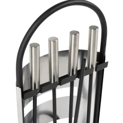 Ensemble d'accessoires de cheminée noir inox avec support