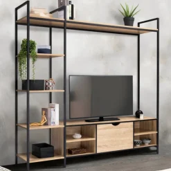 Ensemble meuble TV industriel avec étagères