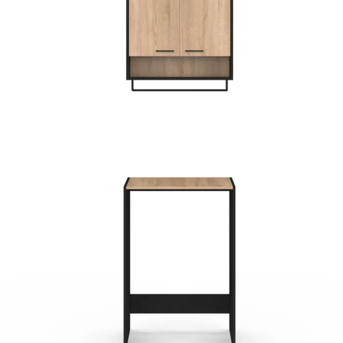 Ensemble meubles de buanderie pour machine à laver noir et hêtre