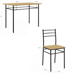 Ensemble table à manger + 4 chaises métal noir et bois