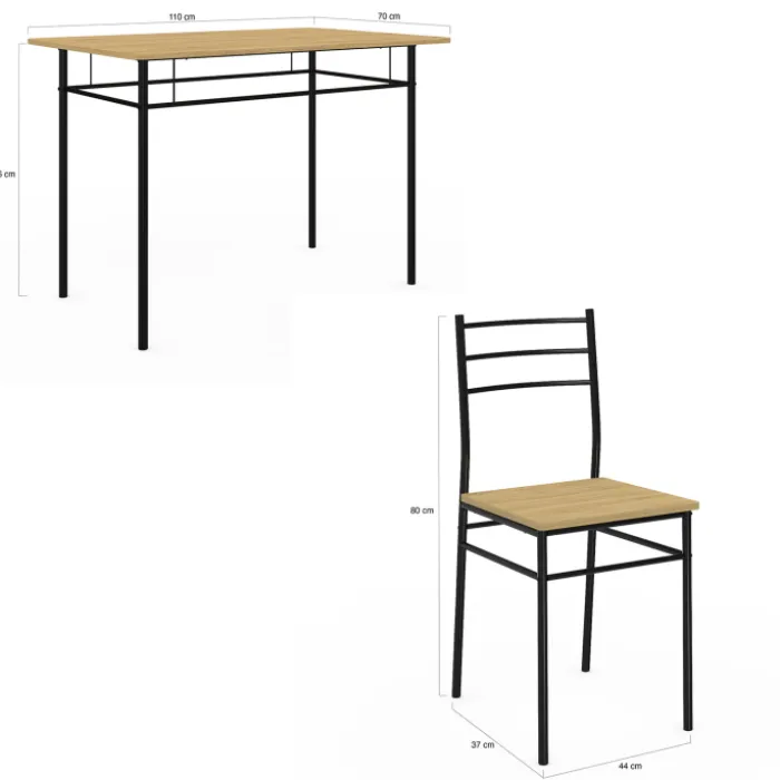 Ensemble table à manger + 4 chaises métal noir et bois