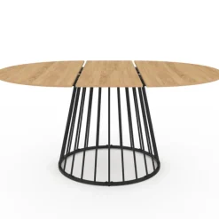 Ensemble table à manger extensible ronde plateau bois et pied filaire en métal 110-150 cm et 4 chaises en PU noires