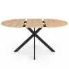 Ensemble table à manger extensible ronde bois et noir 110-150 cm et 4 chaises velours beige