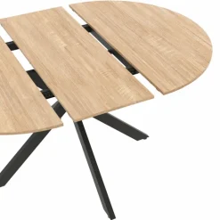 Ensemble table à manger extensible ronde bois et noir 110-150 cm et 4 chaises velours beige