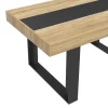 Ensemble table à manger rectangle bois et noir bande centrale noire 160 cm et 6 chaises noires bandeau blanc