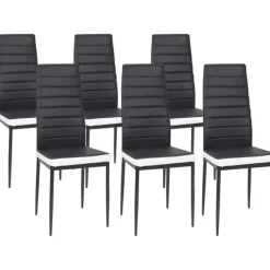 Ensemble table à manger rectangle bois et noir bande centrale noire 160 cm et 6 chaises noires bandeau blanc