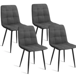 Ensemble table à manger ronde extensible 110 - 150 cm et 4 chaises en velours gris foncé