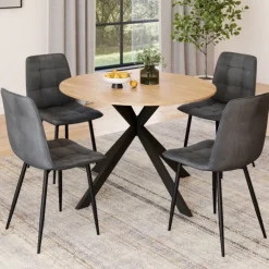 Ensemble table à manger ronde extensible 110 - 150 cm et 4 chaises en velours gris foncé