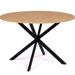 Ensemble table à manger ronde 110 cm bois et noir et 4 chaises noires