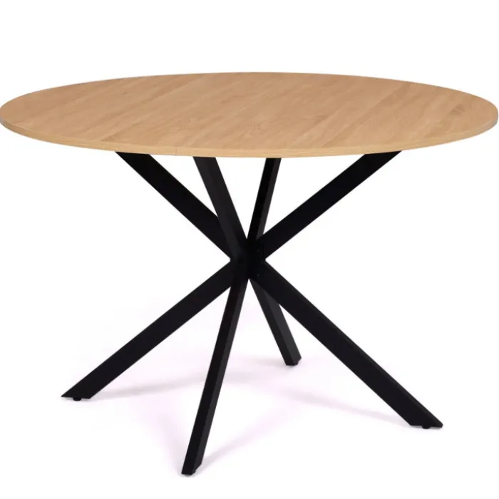 Ensemble table à manger ronde 110 cm bois et noir et 4 chaises noires