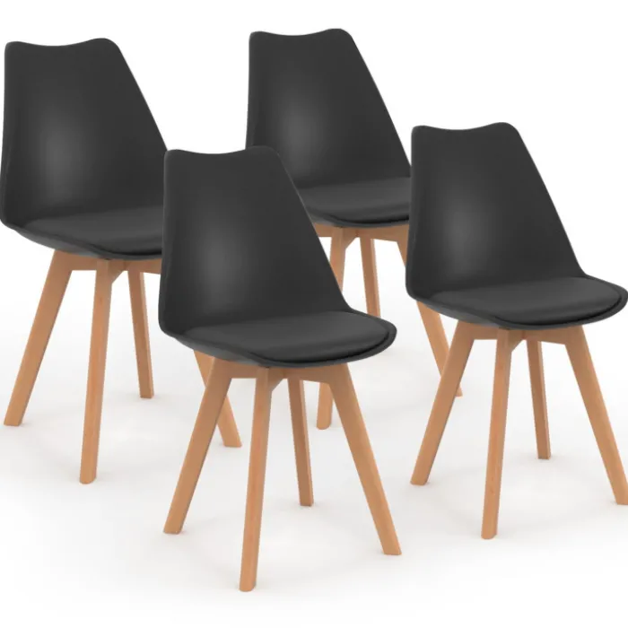 Ensemble table à manger ronde 110 cm bois et noir et 4 chaises noires