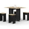 Ensemble table console pliable 2-4 personnes bois noir et plateau façon hêtre avec 4 tabourets