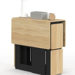 Ensemble table console pliable 2-4 personnes bois noir et plateau façon hêtre avec 4 tabourets