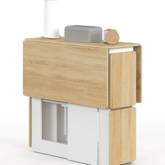 Ensemble table console pliable 2-4 personnes bois blanc et plateau façon hêtre avec 4 tabourets